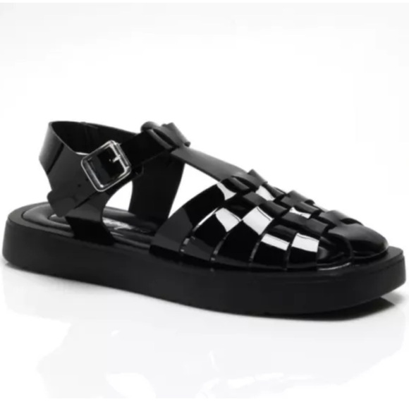 Free People Finn Fisherman Platform Italian Leather Sandals in Black Size 38 - Picture 3 of 11